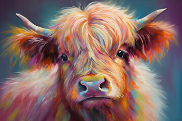 A Watercolor Pastel of a Baby HIghland Cow - Nursery Art, Wall Art, Rustic Art - obrazy, fototapety, plakaty