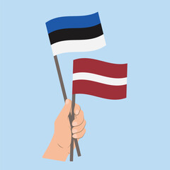 Flags of Estonia and Latvia, Hand Holding flags
