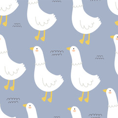 Seamless pattern with cartoon birds, decor elements. colorful vector for kids. hand drawing, flat style. baby design for fabric, print, textile, wrapper