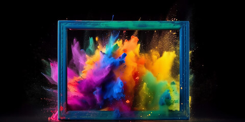 Product launch with a burst of colorful powder paint