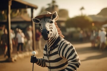 Fototapeta na wymiar Zebra Golfer On Golf Course Putting Generative AI