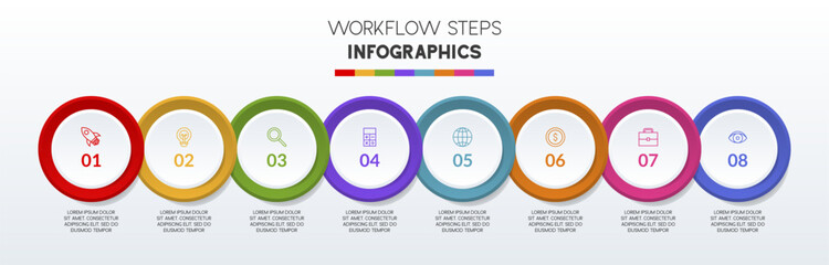 Infographics design template and icons with 8 options or 8 steps