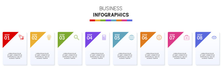 Infographics design template and icons with 8 options or 8 steps