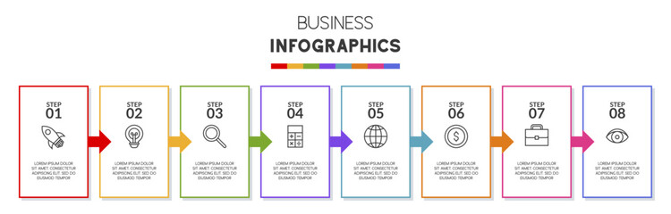 Infographics design template and icons with 8 options or 8 steps