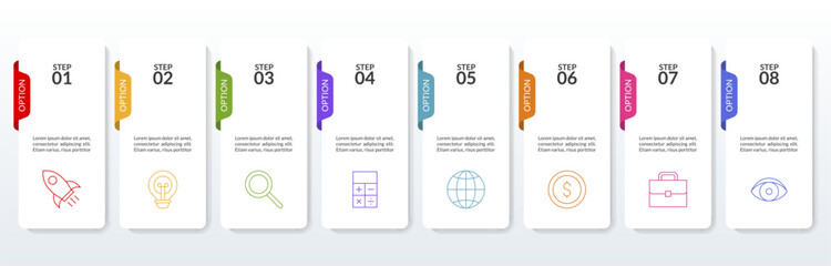 Infographics design template and icons with 8 options or 8 steps