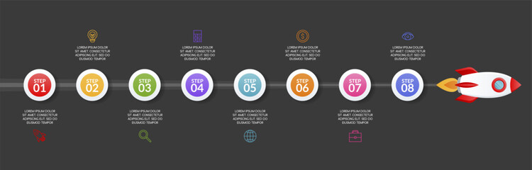 Infographics design template and icons with 8 options or 8 steps