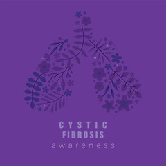 Cystic fibrosis awareness background with lungs and flowers