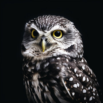 owl head, detailed photo with staring face, generate ai