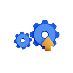 Blue update gear setting icon 3d render front view isolated PNG transparent