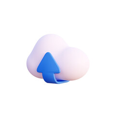 Cloud storage upload white icon 3d render isolated side view PNG transparent