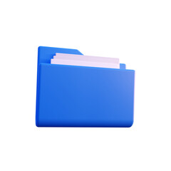 Blue folder icon 3d render isolated perspective view PNG transparent