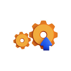 yellow update gear setting icon 3d render front view isolated PNG transparent