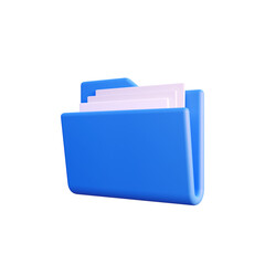 Blue folder icon 3d render isolated side view PNG transparent