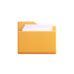 Yellow folder icon 3d render isolated front view PNG transparent