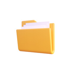 Yellow folder icon 3d render isolated side view PNG transparent