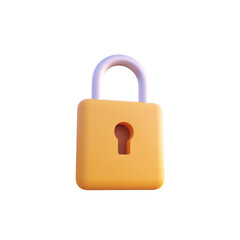 Yellow padlock icon 3d render isolated perspective view PNG transparent