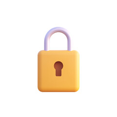 Yellow padlock icon 3d render isolated front view PNG transparent