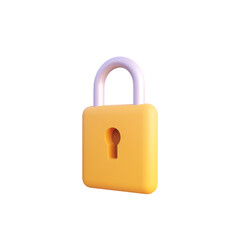 Yellow padlock icon 3d render isolated side view PNG transparent