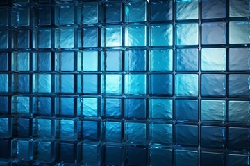Blue Glass Block Wall,ransparent glass block or tiled mosaic wall for background.AI