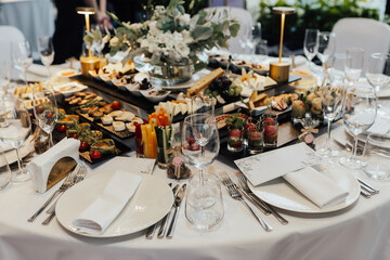 Rich bright Italian aperitif at a luxury beautiful wedding in a luxurious in restaurant. 