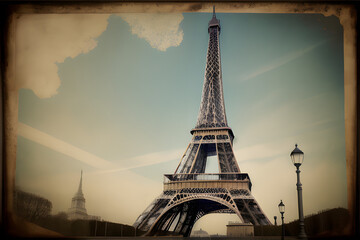 Obraz premium Grunge background with paper texture and landmark of Paris