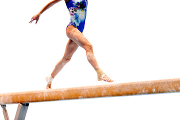 legs female gymnast exercise balance beam gymnastics on transparent background, olympic sports...