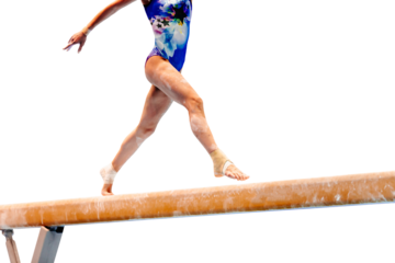 legs female gymnast exercise balance beam gymnastics on transparent background, olympic sports included in summer games