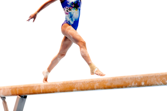 legs female gymnast exercise balance beam gymnastics on transparent background, olympic sports included in summer games