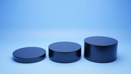 platform for putting products on a dark pedestal and on a blue background, 3d illustration