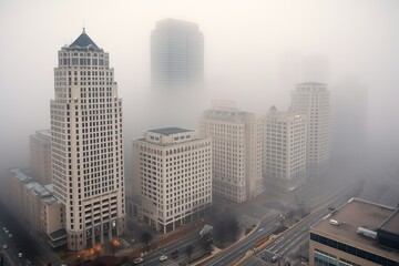 Fototapeta na wymiar Atlanta United States centrum city in fog, generative artificial intelligence