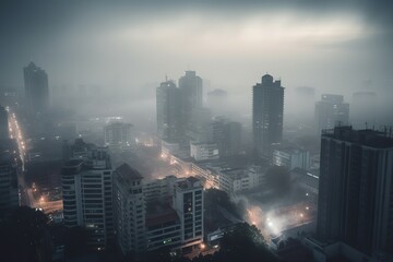 Fototapeta na wymiar Bangkok Thailand centrum city in fog , generative artificial intelligence