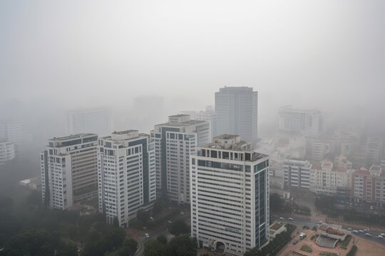  Bangalore India centrum city in fog , generative artificial intelligence