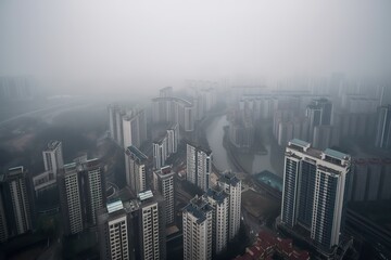 Chongqing China centrum city in fog , generative artificial intelligence