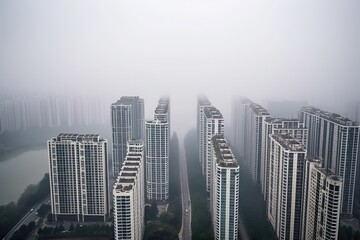 Obraz premium Chongqing China centrum city in fog , generative artificial intelligence