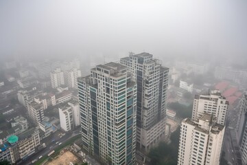 Dhaka Bangladesh centrum city in fog , generative artificial intelligence
