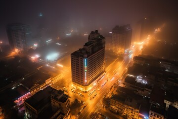 Dhaka Bangladesh centrum city in fog , generative artificial intelligence - obrazy, fototapety, plakaty