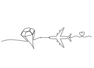 Abstract crystal with plane as continuous lines drawing on white background