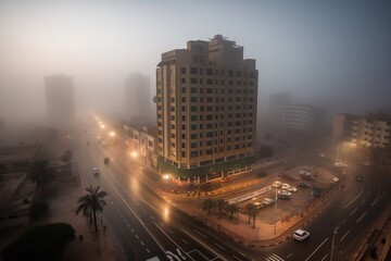 Fototapeta premium Karachi Pakistan centrum city in fog, generative artificial intelligence