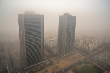 Karachi Pakistan centrum city in fog, generative artificial intelligence