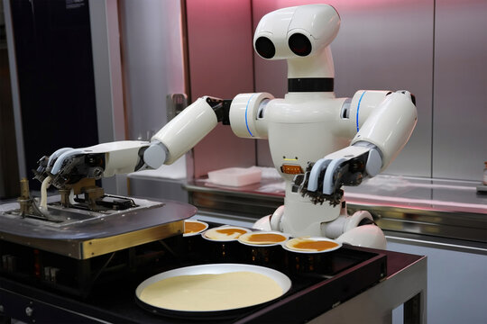 AI Robot Cooking Food At The Restaurant Kitchen. Generative AI