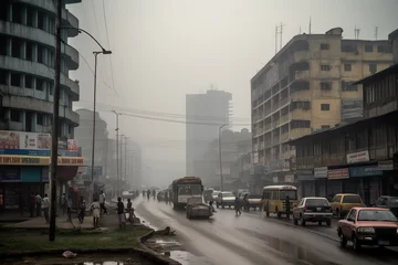 Foto op Aluminium Kinshasa Democratic Republic of the Congo centrum city in fog, generative artificial intelligence  © Tor Gilje