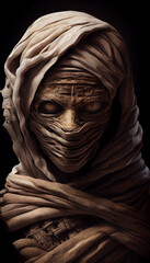 Fototapeta na wymiar Mummy, mysterious halloween hero. AI generative content