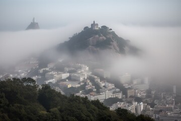 Rio de Janeiro Brazil centrum city in fog , generative artificial intelligence