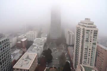San Francisco United States centrum city in fog , generative artificial intelligence