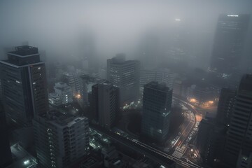 Fototapeta na wymiar London centrum city in fog , generative artificial intelligence
