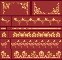 Set of seven Baroque vintage stencil decorations. Vectorized seamless patterns.