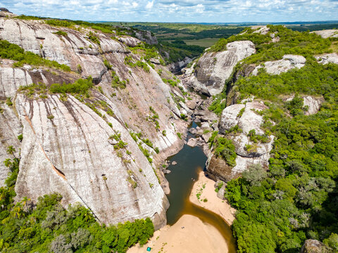 Aerial view of Geological formations and vegetation