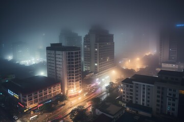 Fototapeta na wymiar Manila Philippines centrum city in fog , generative artificial intelligence