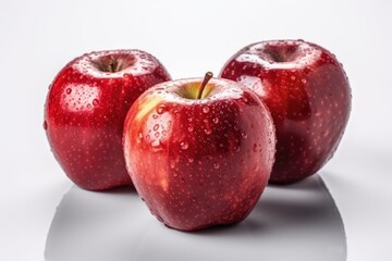 two ripe red apples with water droplets on them. Generative AI