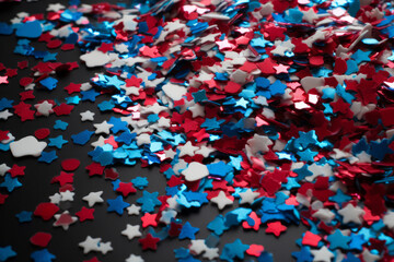 Festive red white and blue 4th July party celebration confetti background. Generative ai